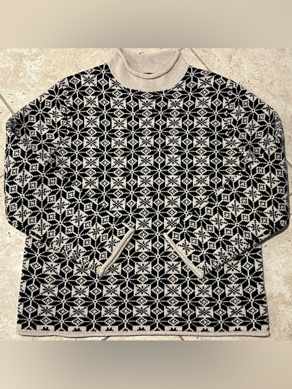 J Crew Lambs Wool Roll Neck Sweater Snowflake Nordic Heavy Fair Isle $198 NWT